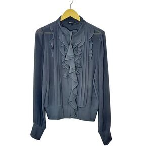Vintage Express Design Studio Ruffle Zip Front Blouse‎ Womens 12